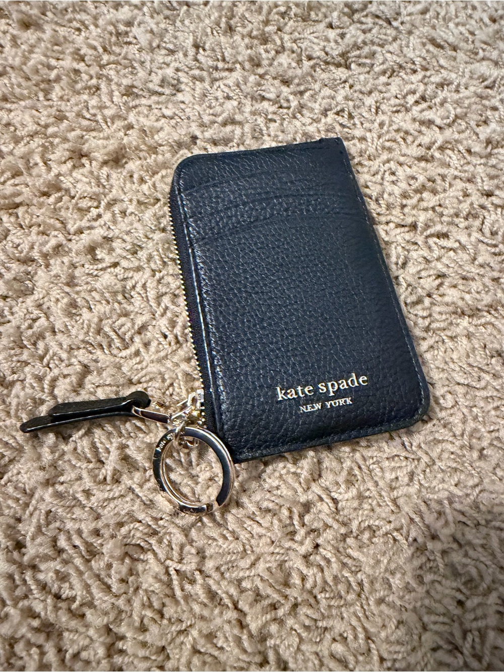 kate spade Black Pebbled Leather Zip Card Case with Keyring